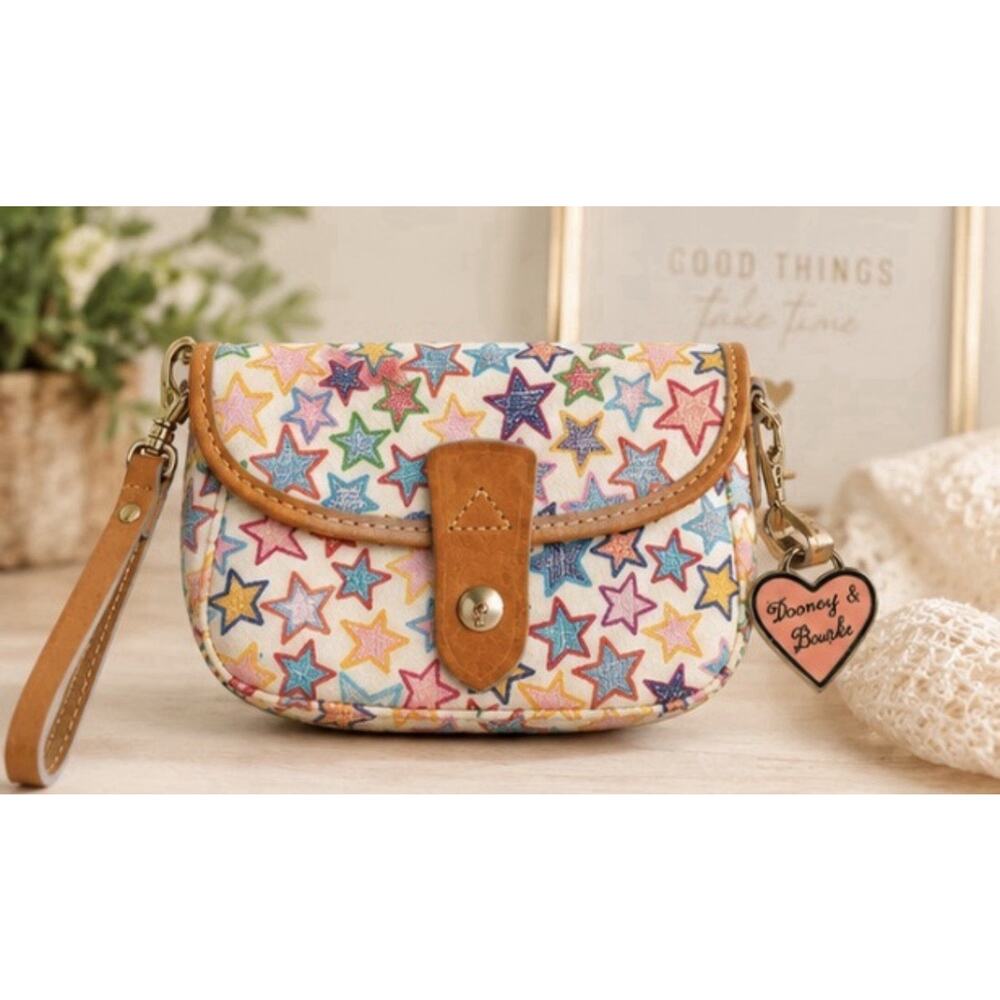 Vintage Y2K Dooney & Bourke Multicolor Star Print Wristlet Coin Purse Made USA